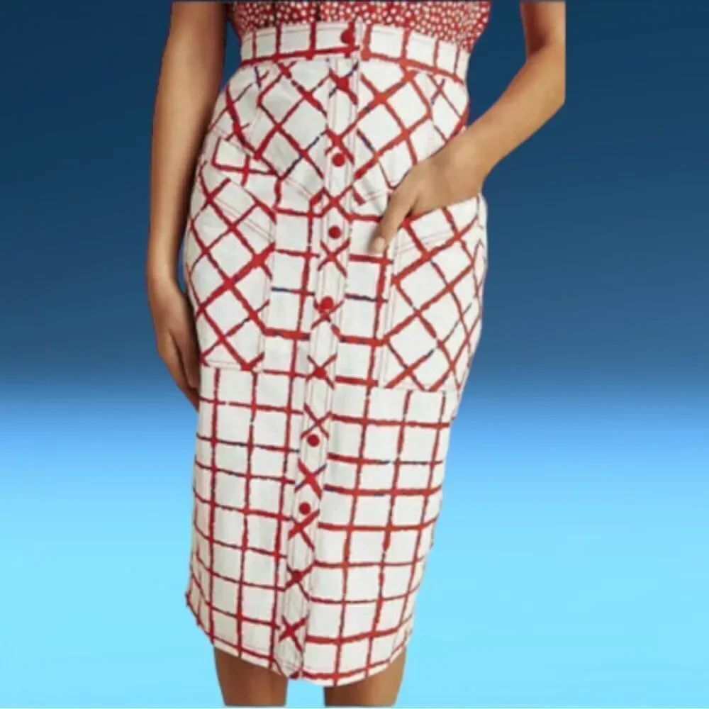 Anthropologie ARYESSA Snap Front Crayon Grid Windowpane Pencil Skirt 12